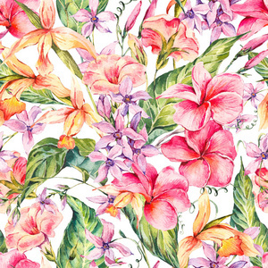 水彩花卉热带无缝图案的创作之美